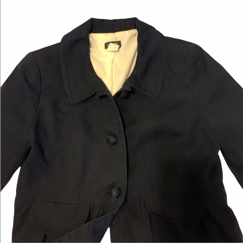 J.Crew Navy Blue Long Sleeve Button Down Pocket Pleated 100% Cotton Blazer-6 - Picture 6 of 9